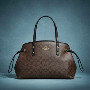 Coach Mollie Tote in Signature Canvas -Brown/Black/Gold Drawstring